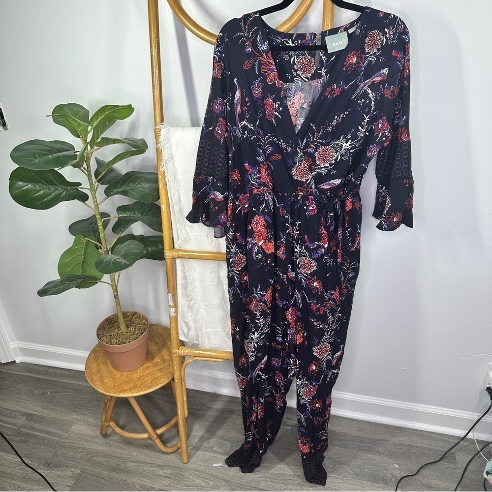 Anthropologie Maeve Paisley Red and Blue Jumpsuit sz 12